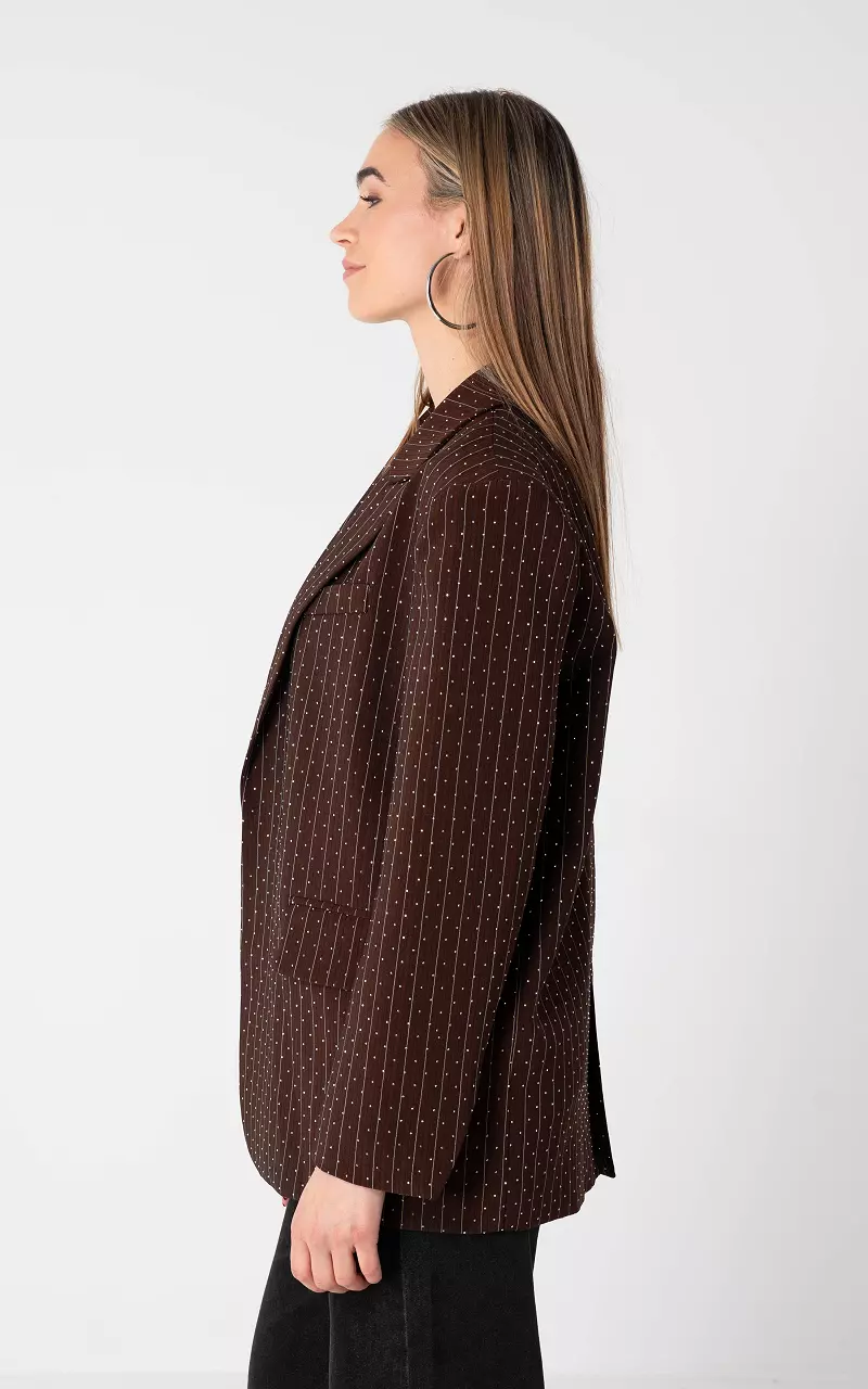 Blazer mit Strasssteinen Dunkelbraun Silber