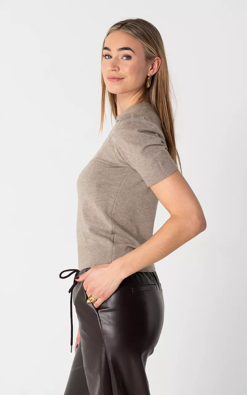 Top mit Rundhalsausschnitt Taupe