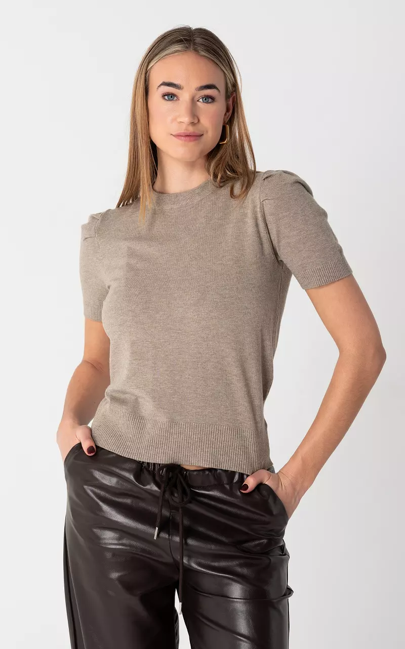 Top mit Rundhalsausschnitt Taupe