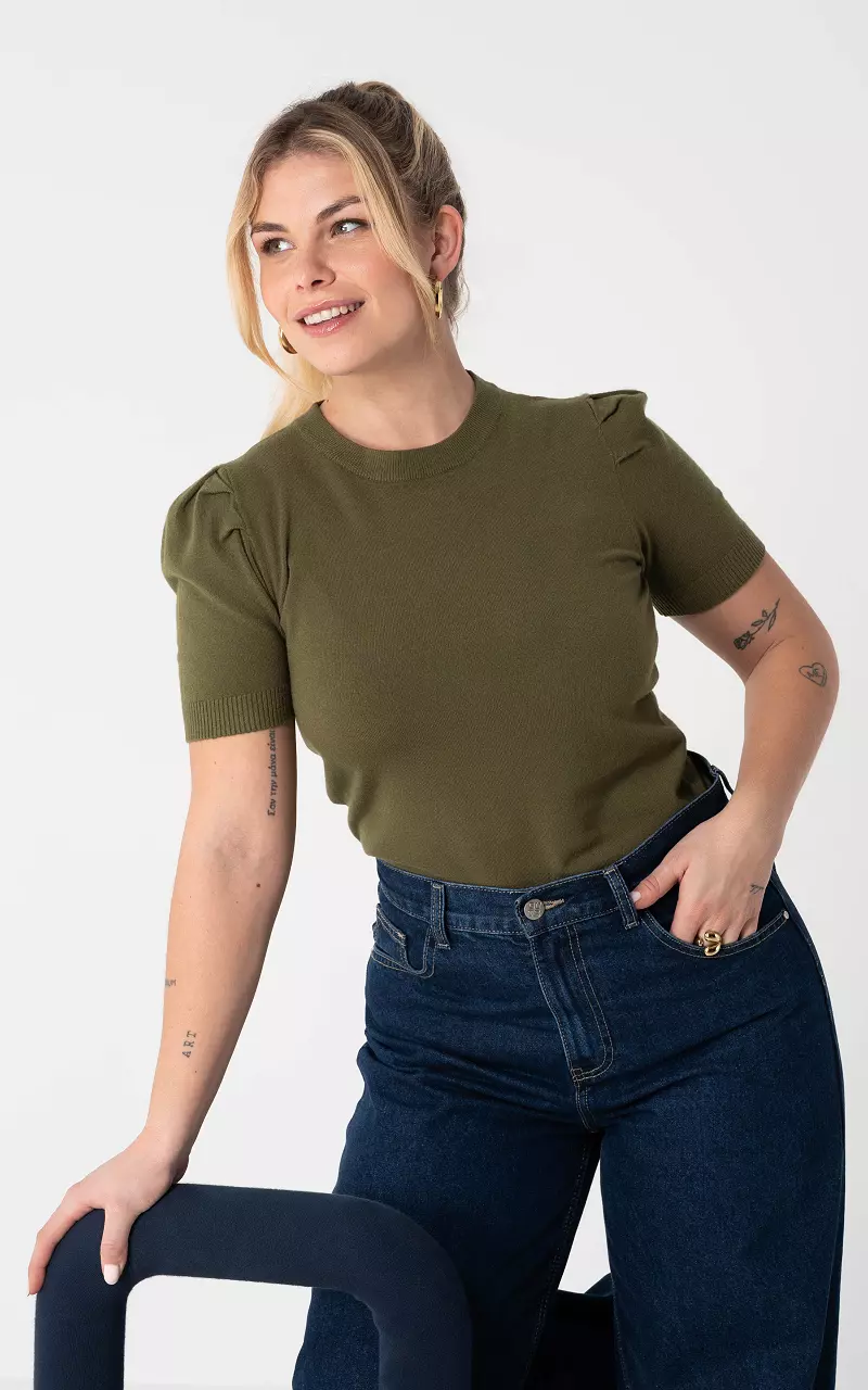 Top mit Rundhalsausschnitt Kaki