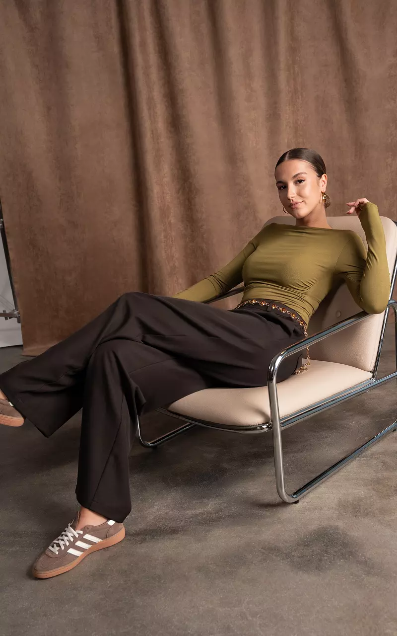 Wide leg broek Donkerbruin