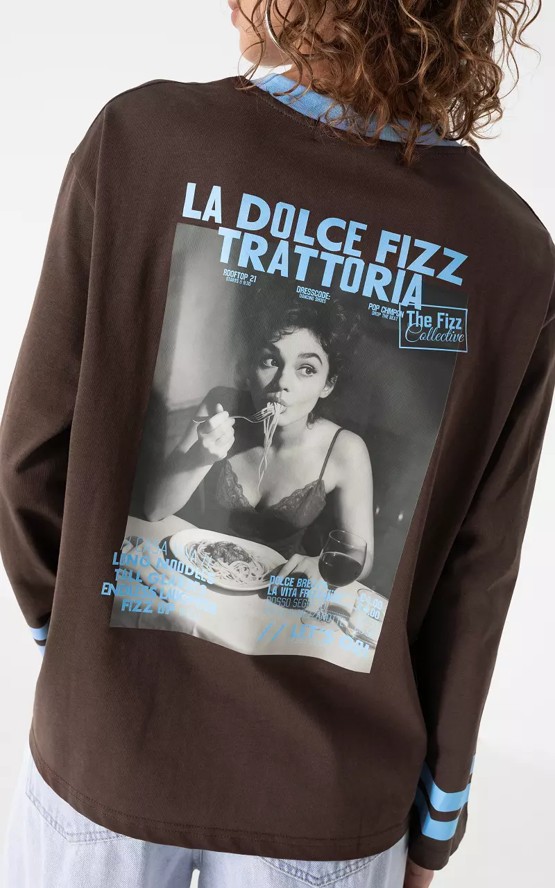 Longsleeve mit Rundhalsausschnitt Dunkelbraun Hellblau