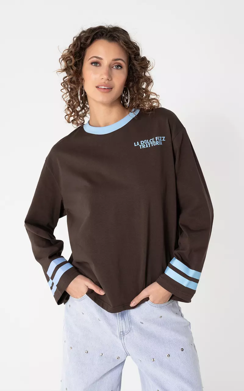 Longsleeve mit Rundhalsausschnitt Dunkelbraun Hellblau