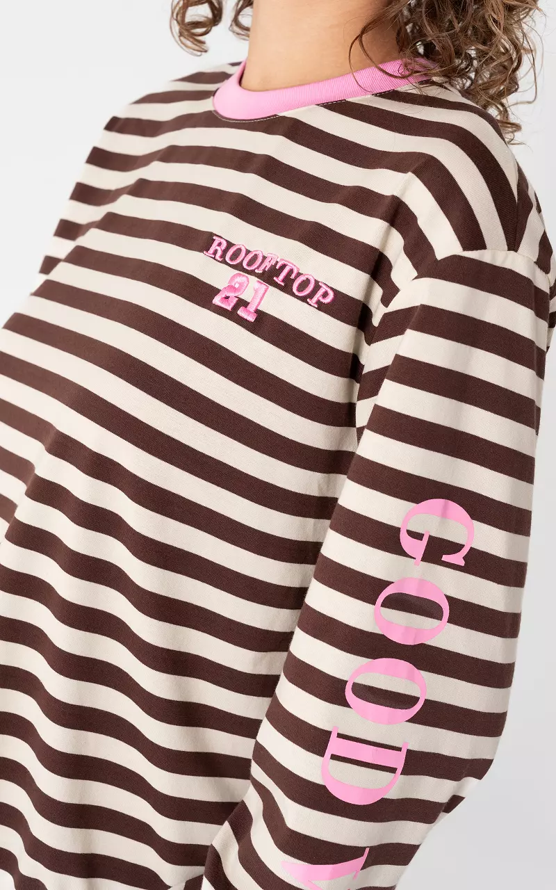 Longsleeve mit Rundhalsausschnitt Dunkelbraun Creme