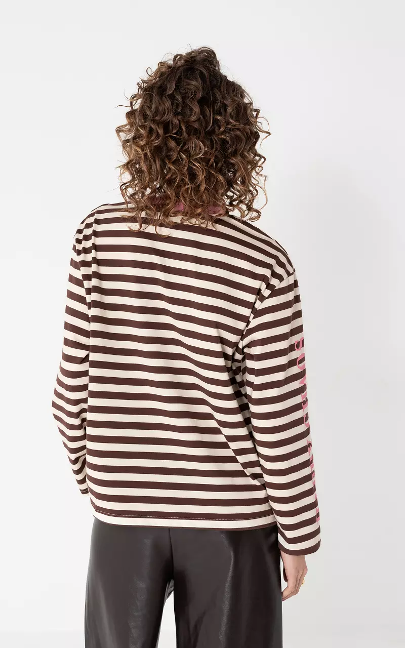 Longsleeve mit Rundhalsausschnitt Dunkelbraun Creme