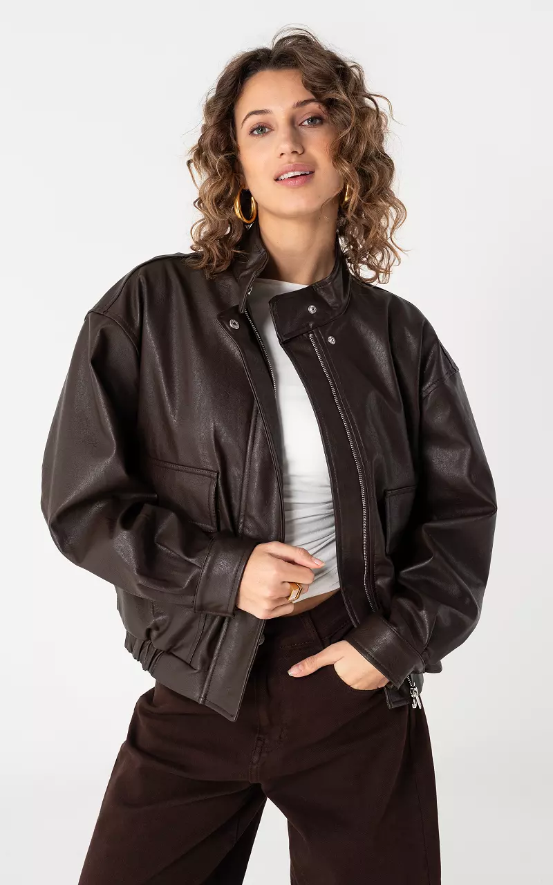 Leather look jacket Dark Brown
