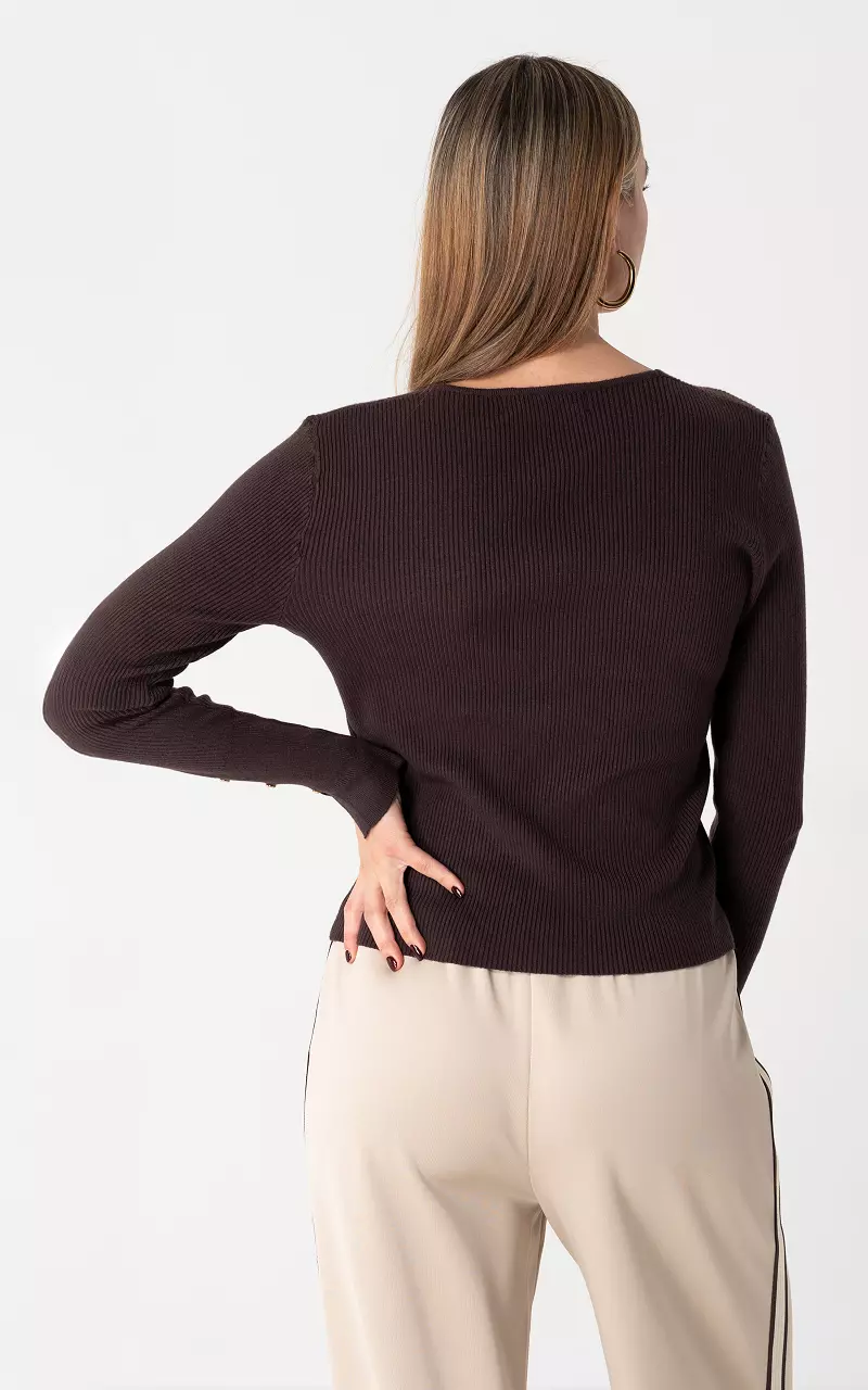 Top mit V-Ausschnitt Dunkelbraun