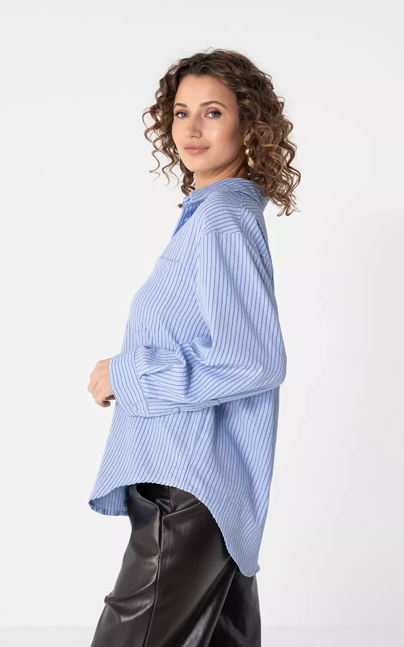 Oversized Bluse Hellblau Schwarz