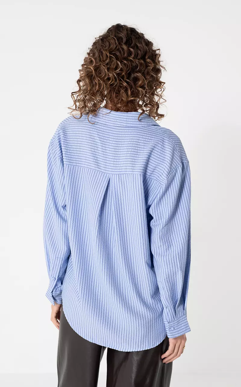 Oversized Bluse Hellblau Schwarz
