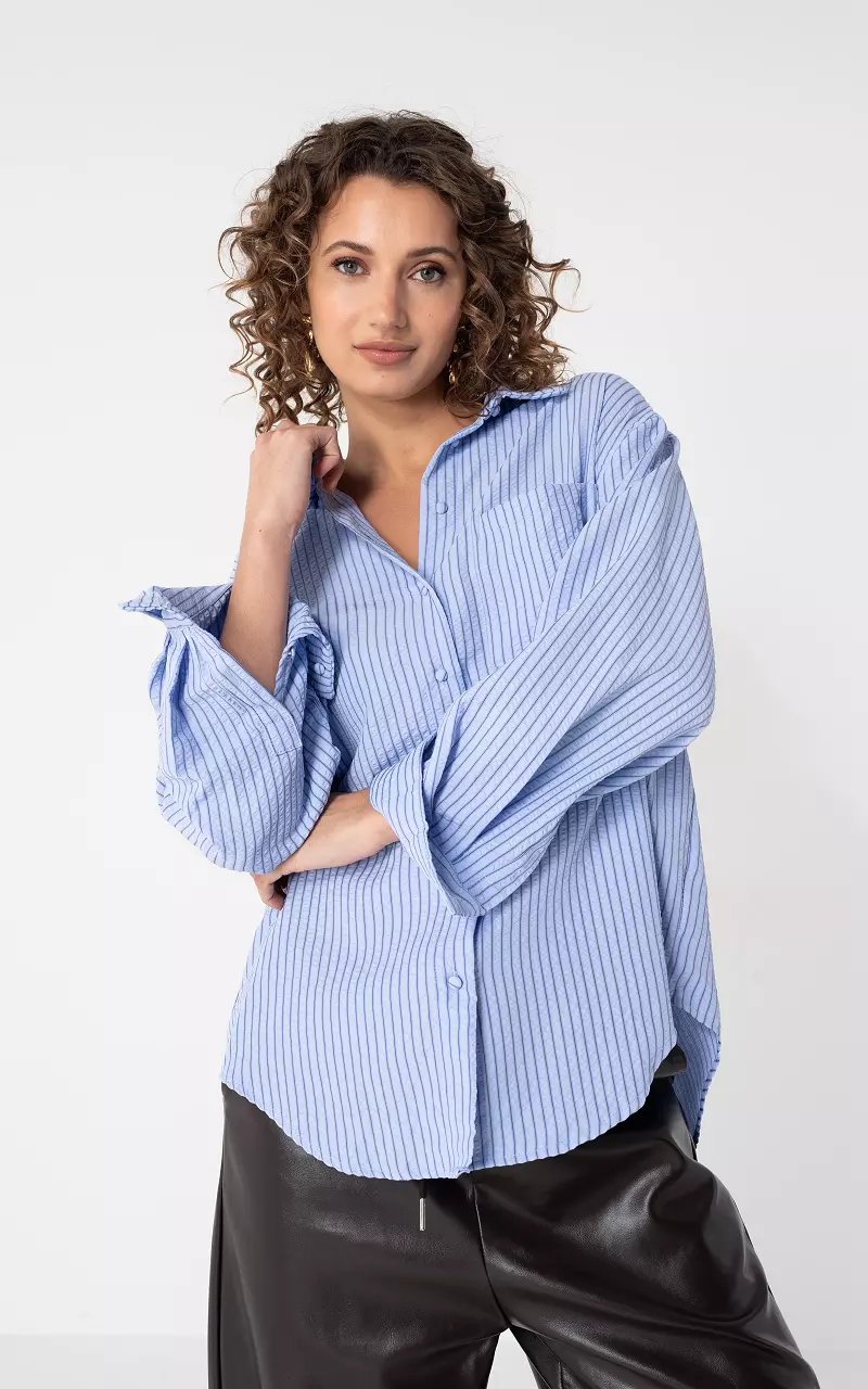 Oversized Bluse Hellblau Schwarz
