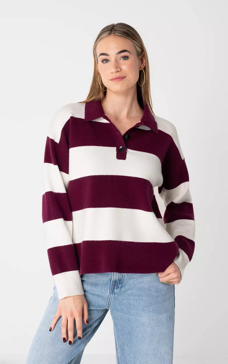 Pullover mit Kragen Bordeaux Creme