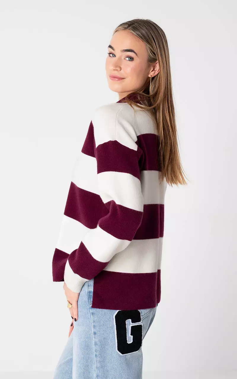 Pullover mit Kragen Bordeaux Creme