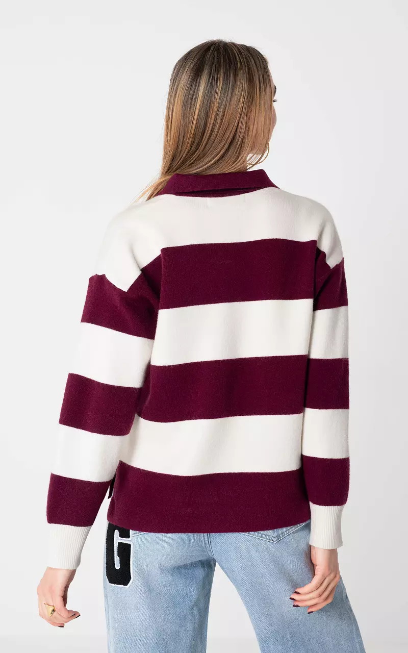 Pullover mit Kragen Bordeaux Creme