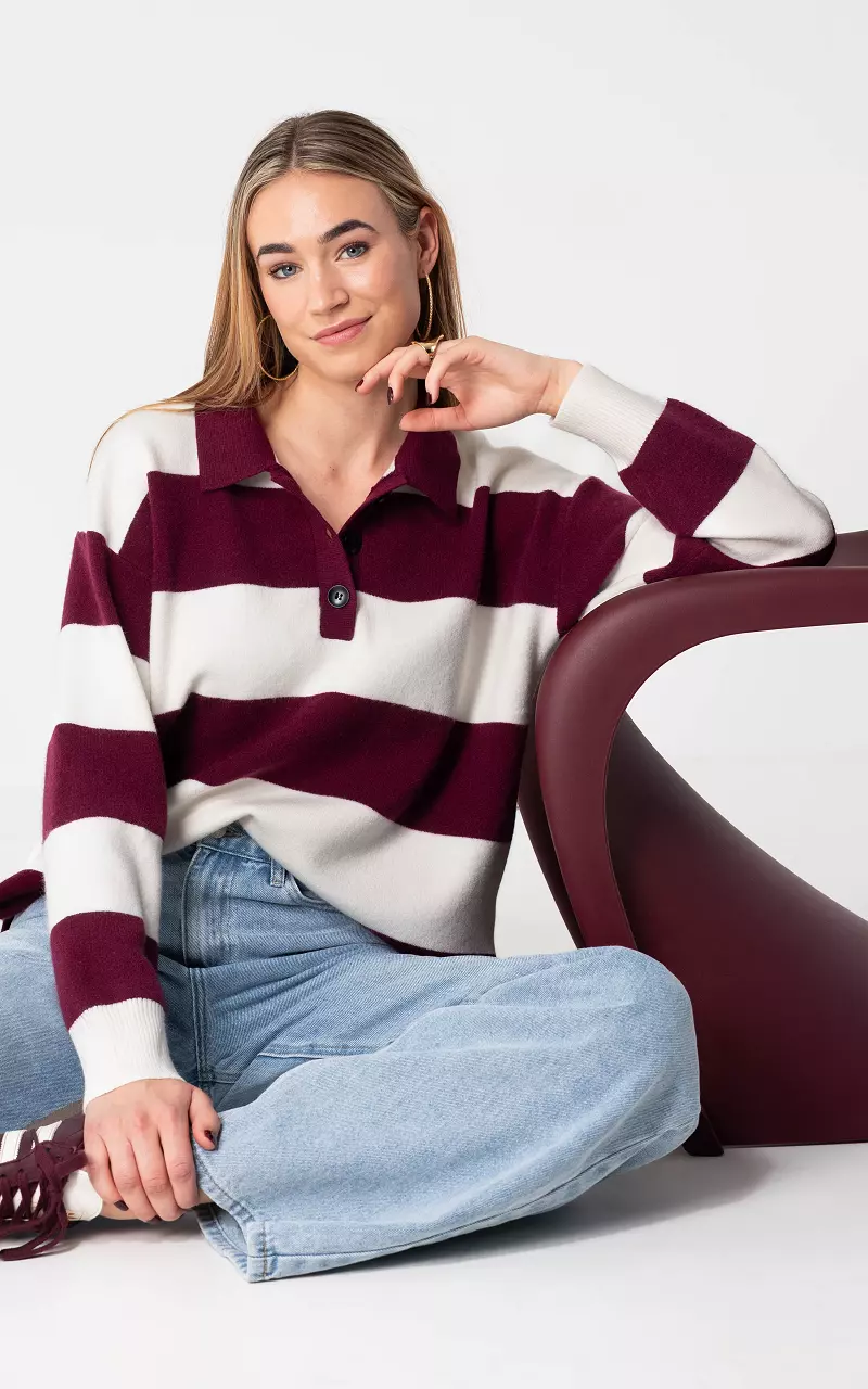 Pullover mit Kragen Bordeaux Creme