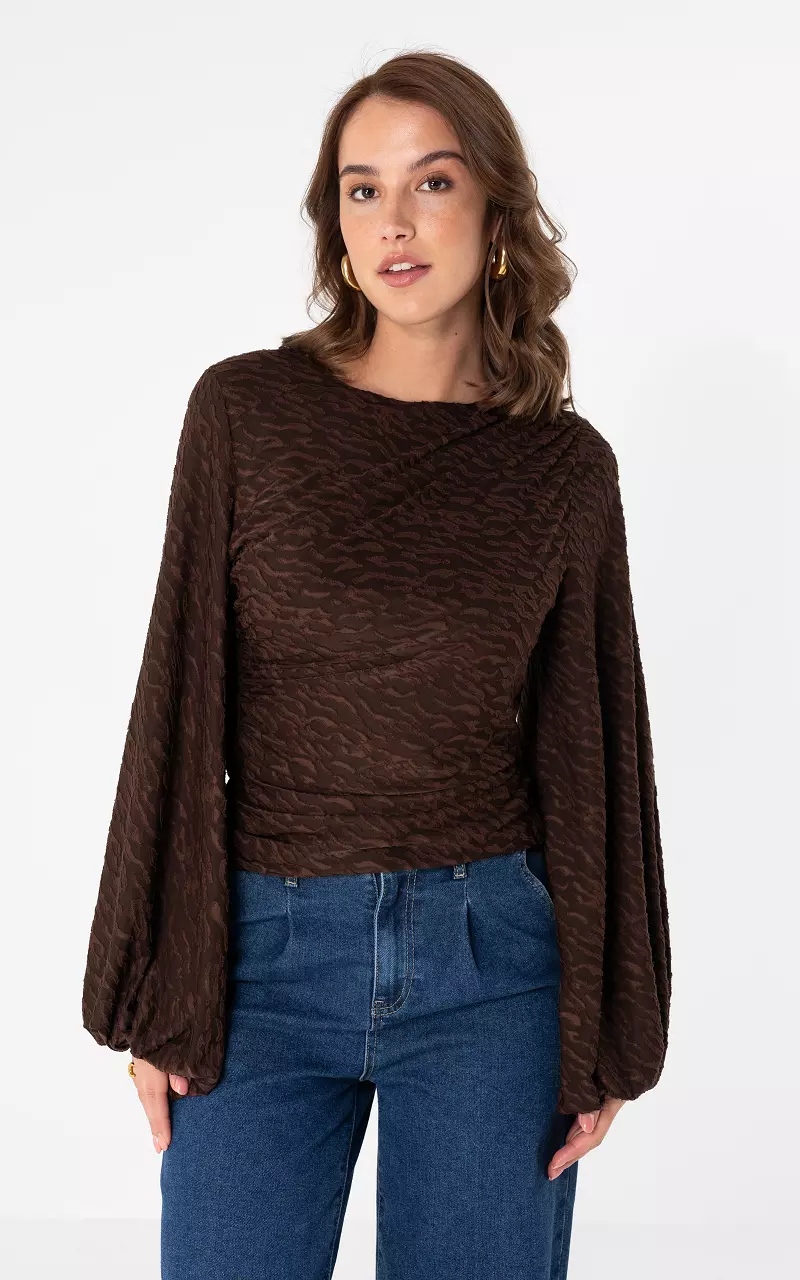 Top mit Ballonärmeln Braun