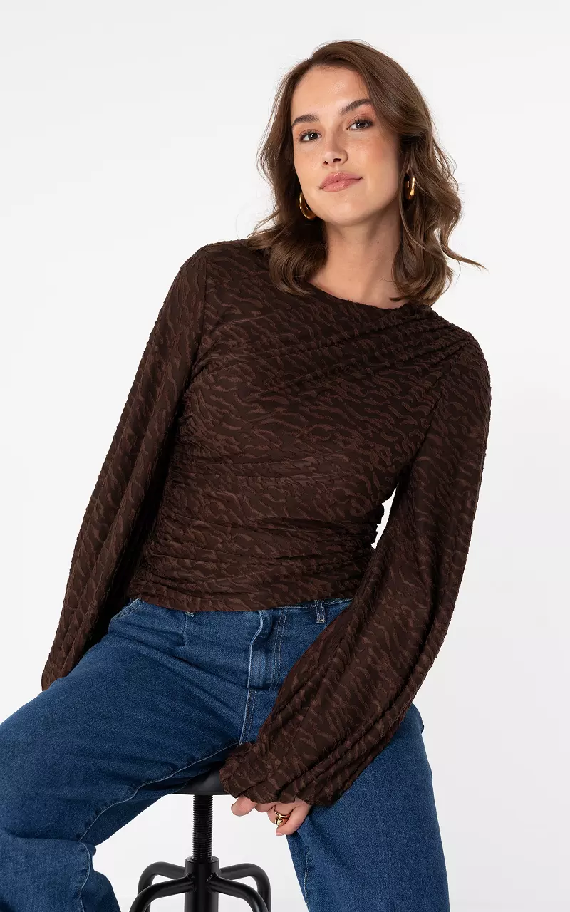 Top mit Ballonärmeln Braun