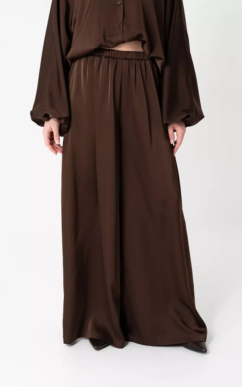 Wide Leg Hose im Satin-Look Dunkelbraun