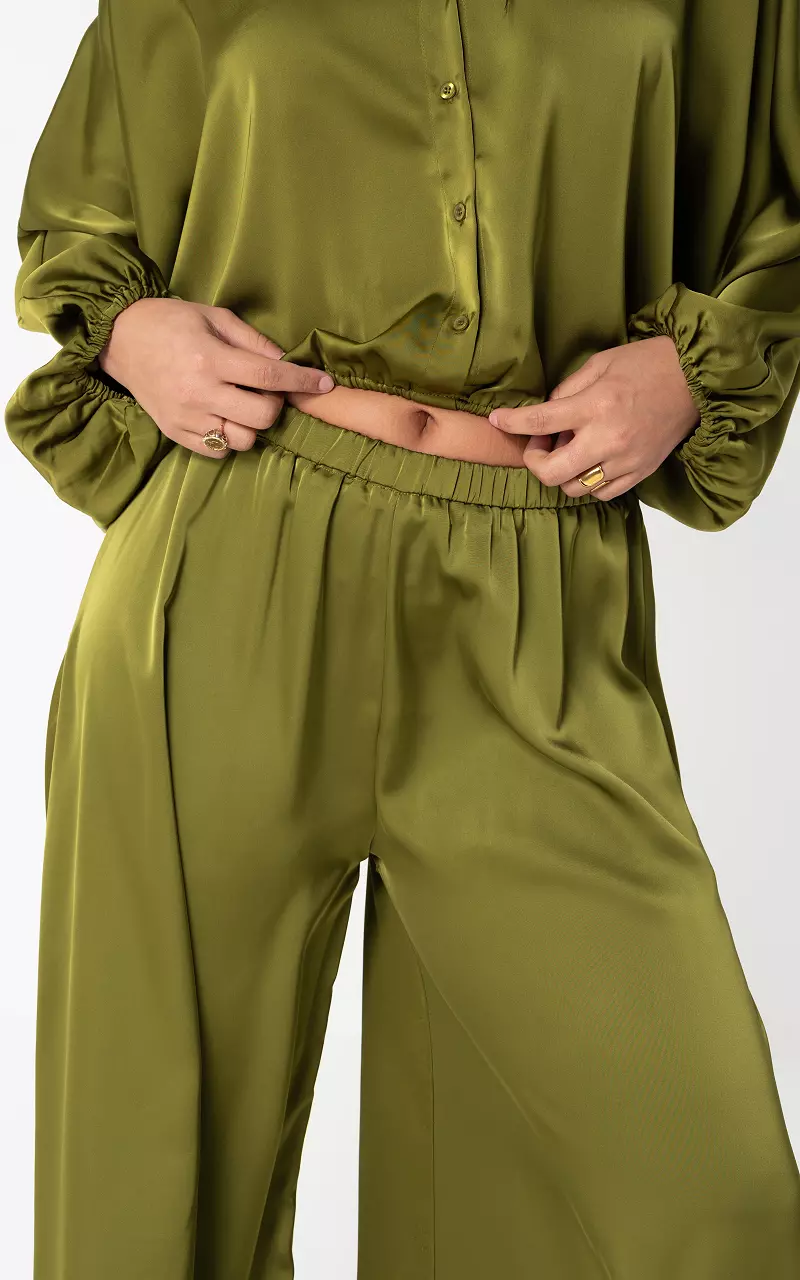 Wide Leg Hose im Satin-Look Kaki