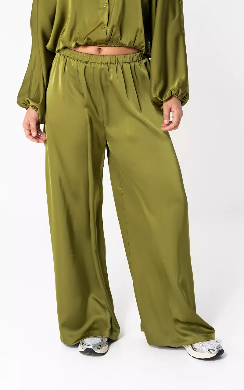 Wide Leg Hose im Satin-Look Kaki