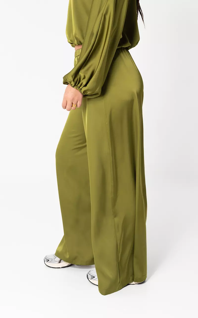 Wide Leg Hose im Satin-Look Kaki