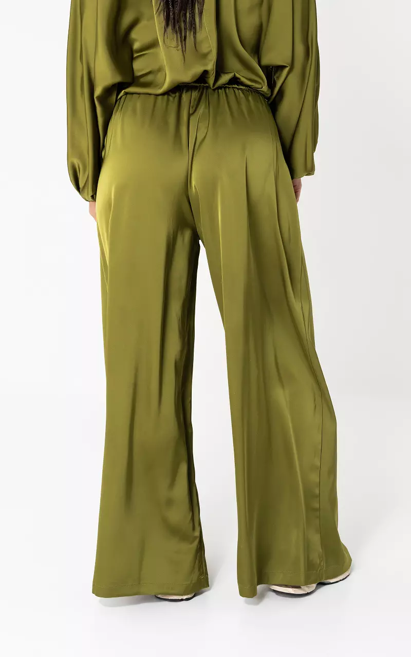 Wide Leg Hose im Satin-Look Kaki