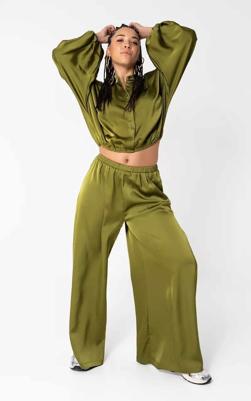 Wide Leg Hose im Satin-Look Kaki