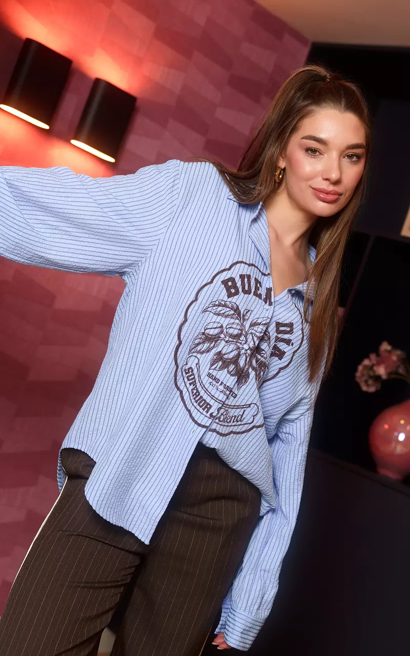 Printed blouse Light Blue Dark Brown