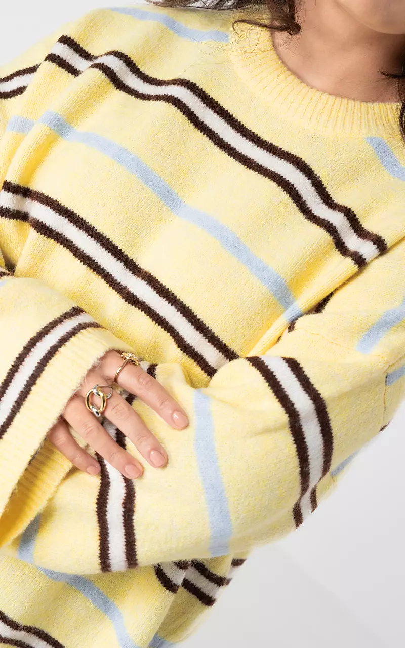 Pullover mit Rundhalsausschnitt und Streifen Hellgelb Dunkelbraun