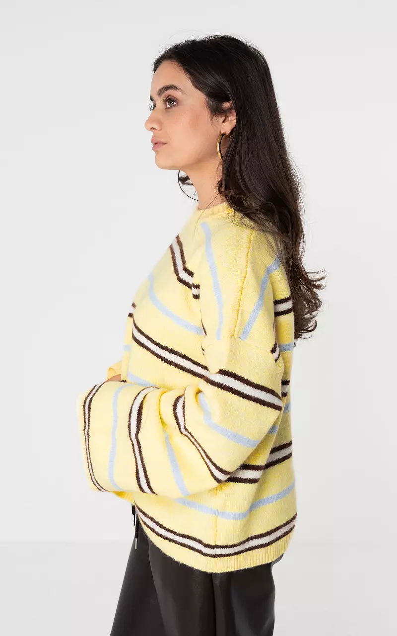 Pullover mit Rundhalsausschnitt und Streifen Hellgelb Dunkelbraun