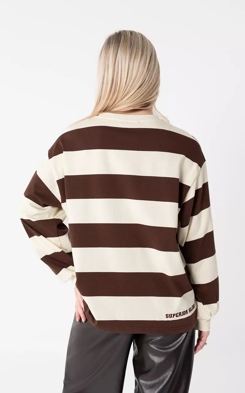 Pullover mit Streifen Creme Dunkelbraun