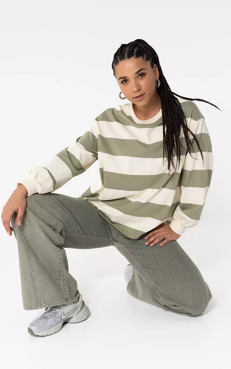 Trui met streep Creme Kaki