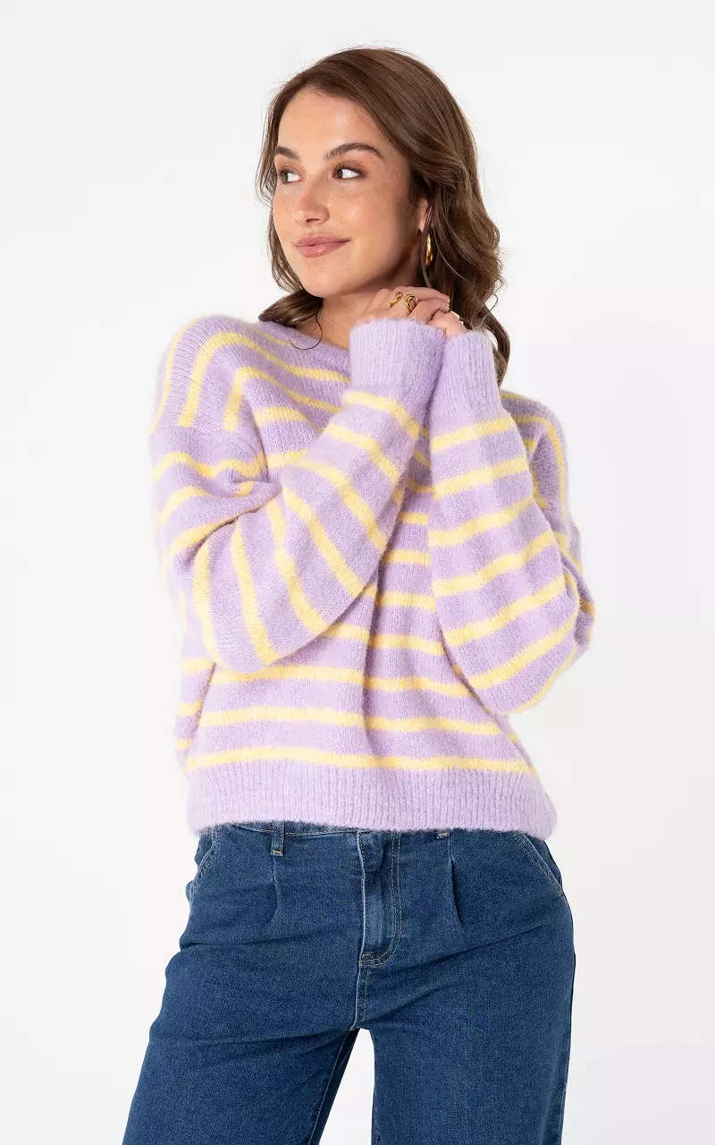 Pullover mit Streifen Flieder Hellgelb