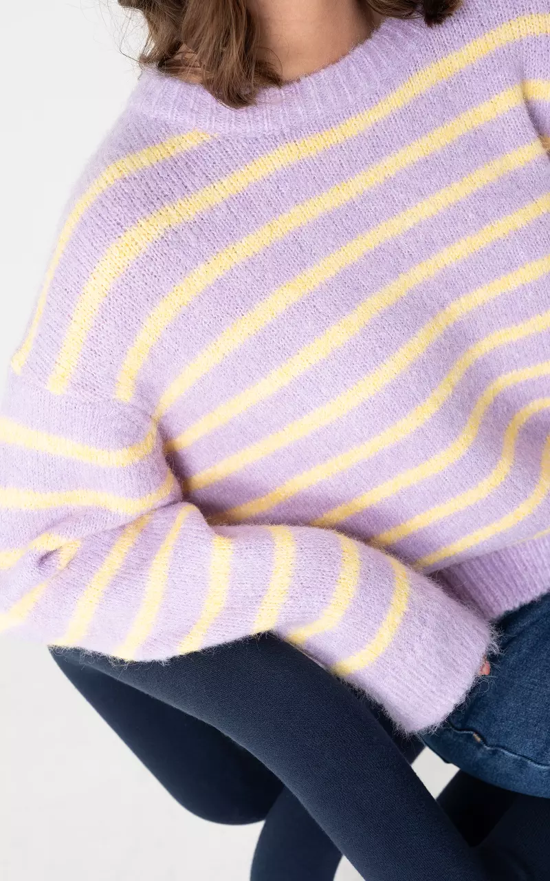 Pullover mit Streifen Flieder Hellgelb