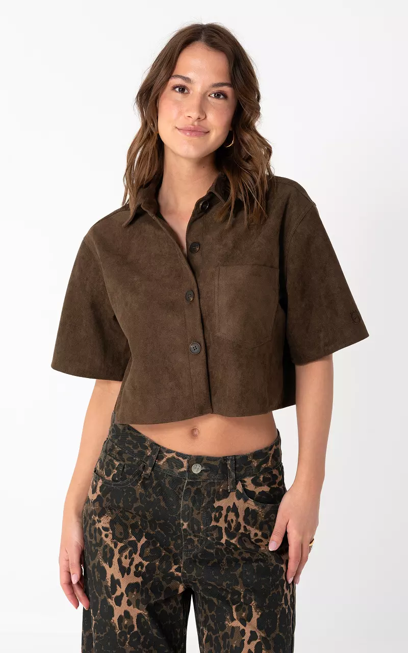 Suède look blouse Bruin