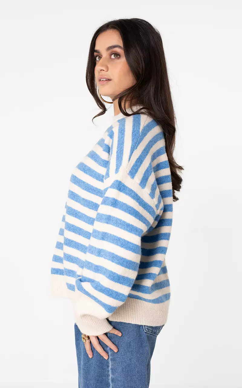 Strickpullover mit Streifen Creme Hellblau