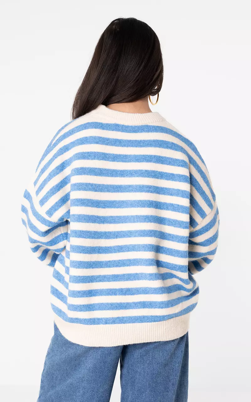 Strickpullover mit Streifen Creme Hellblau