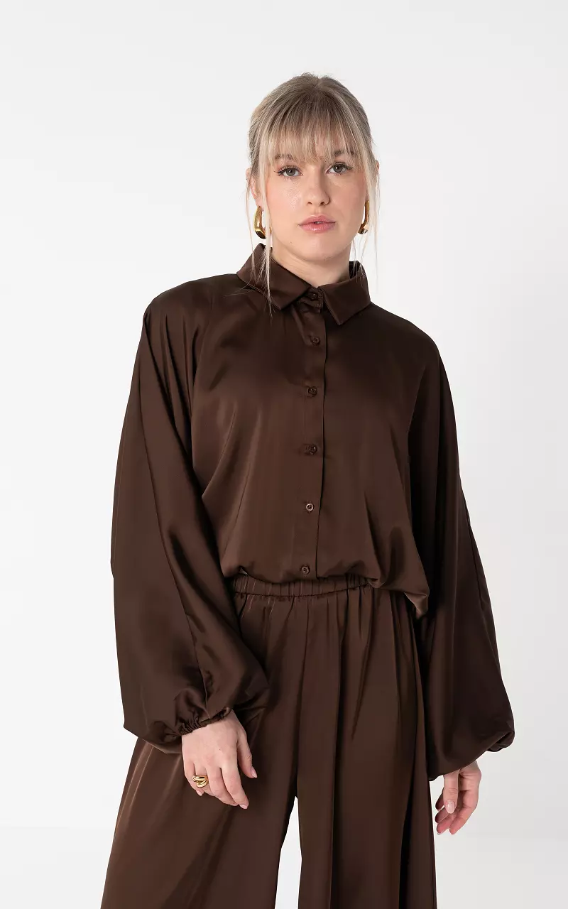 Bluse im Satin-Look Dunkelbraun