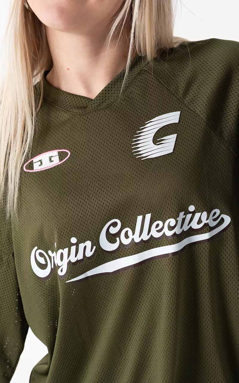 Shirt met v-hals Kaki