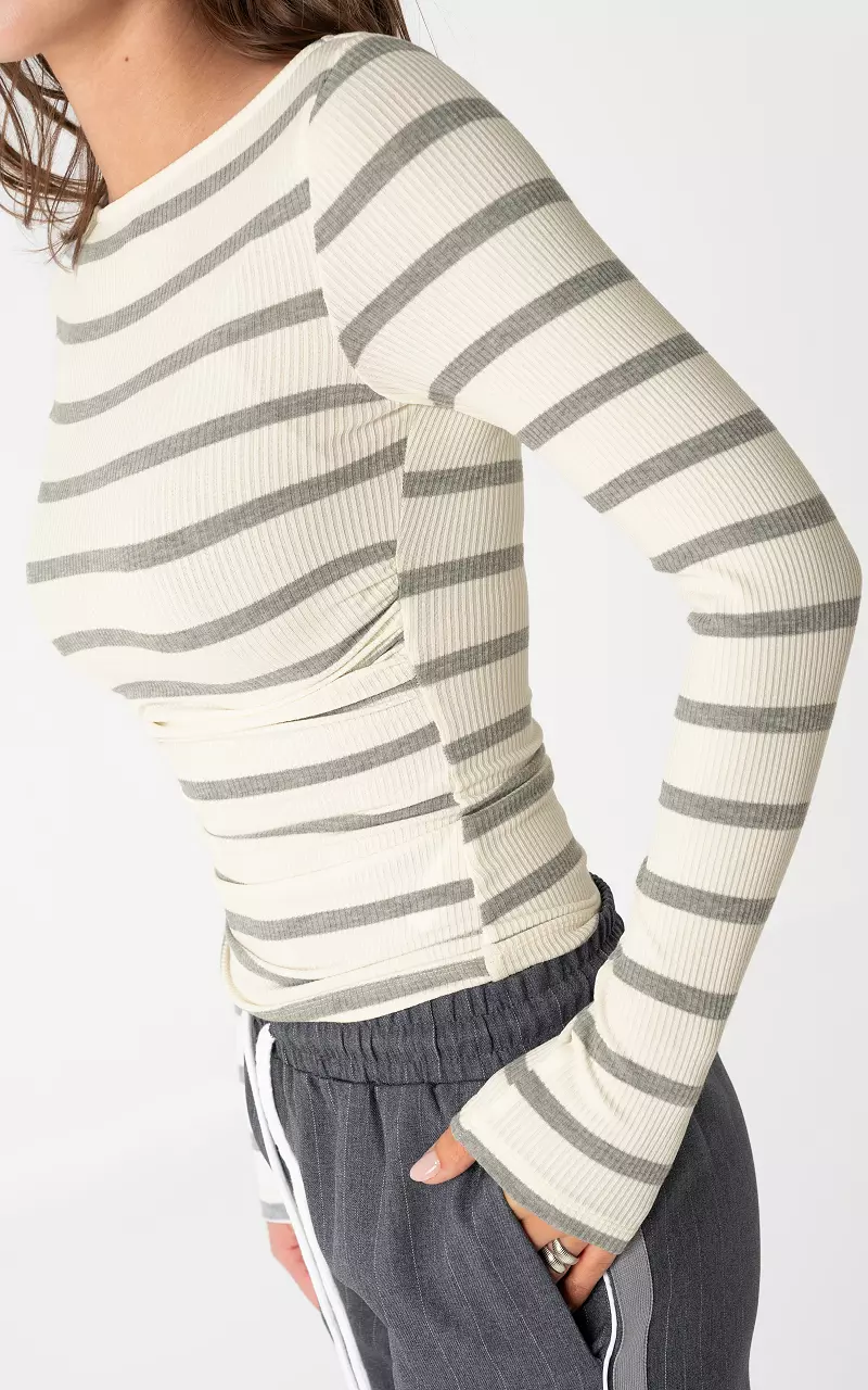 Top mit U-Boot-Ausschnitt Weiß Grau