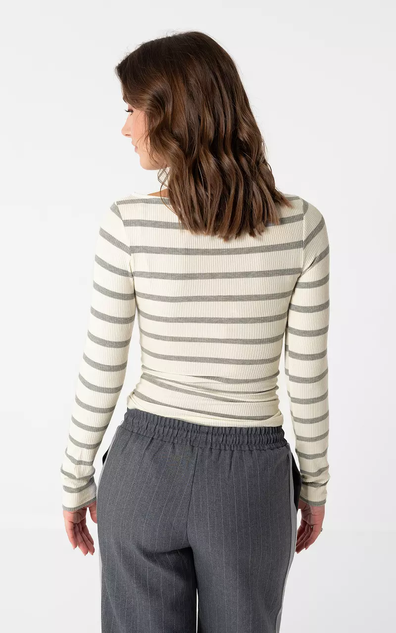 Top mit U-Boot-Ausschnitt Weiß Grau