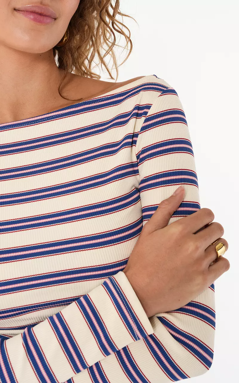 Top with boat neck Blue White