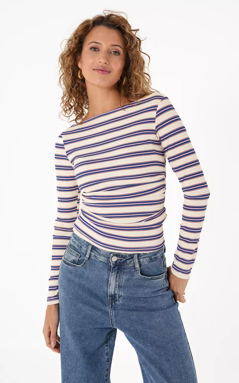 Top with boat neck Blue White