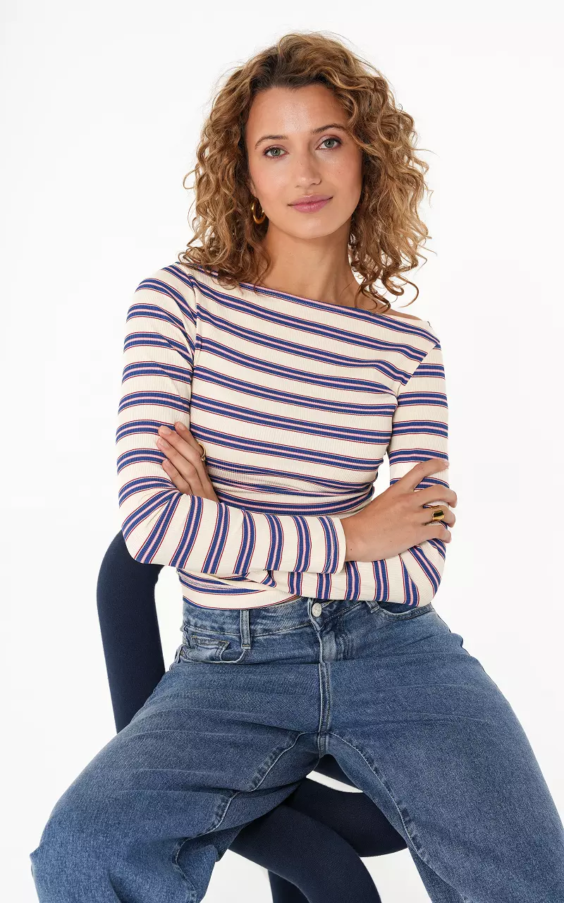 Top with boat neck Blue White