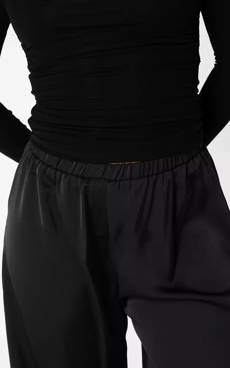 Wide Leg Hose im Satin-Look Schwarz