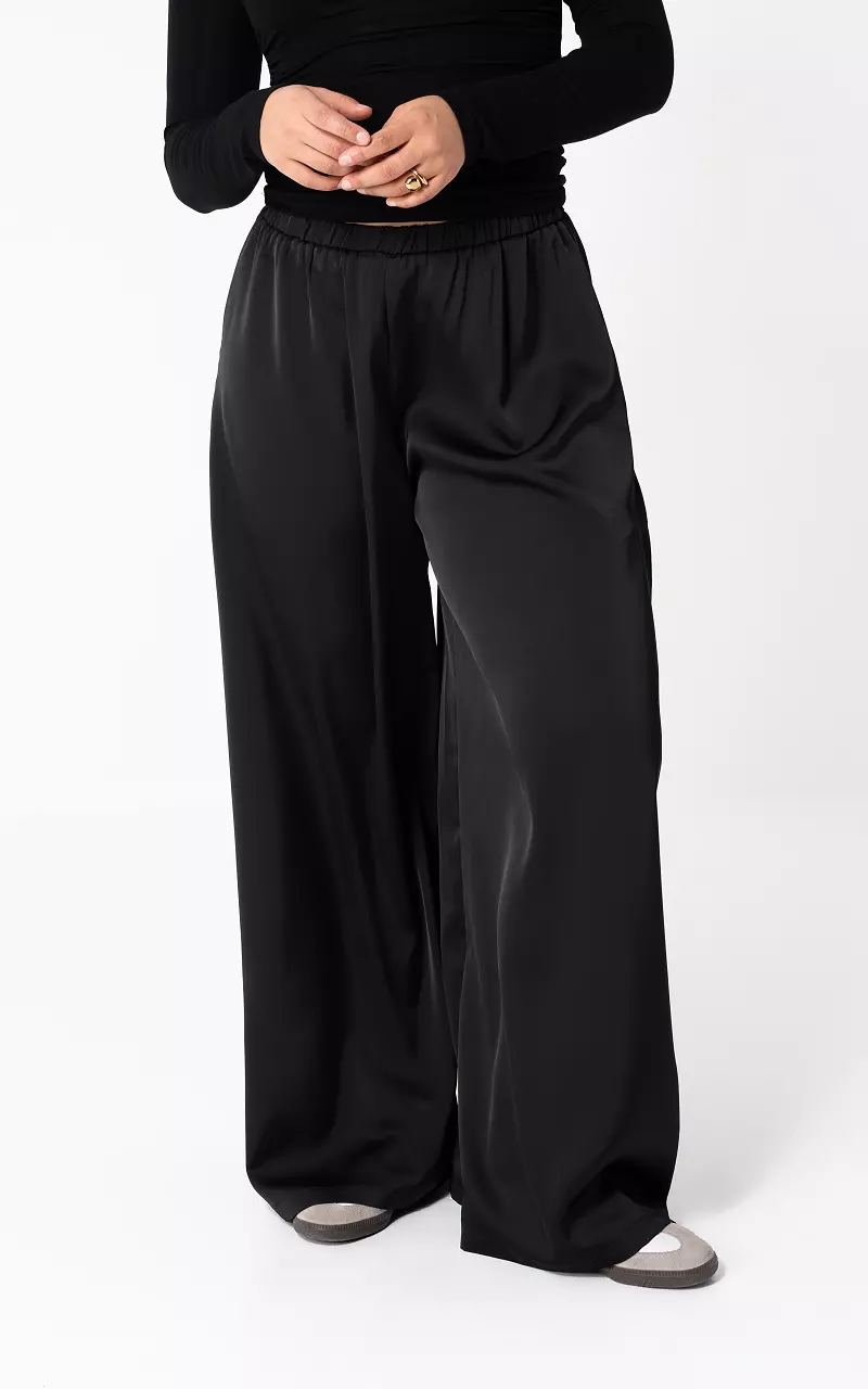 Wide Leg Hose im Satin-Look Schwarz