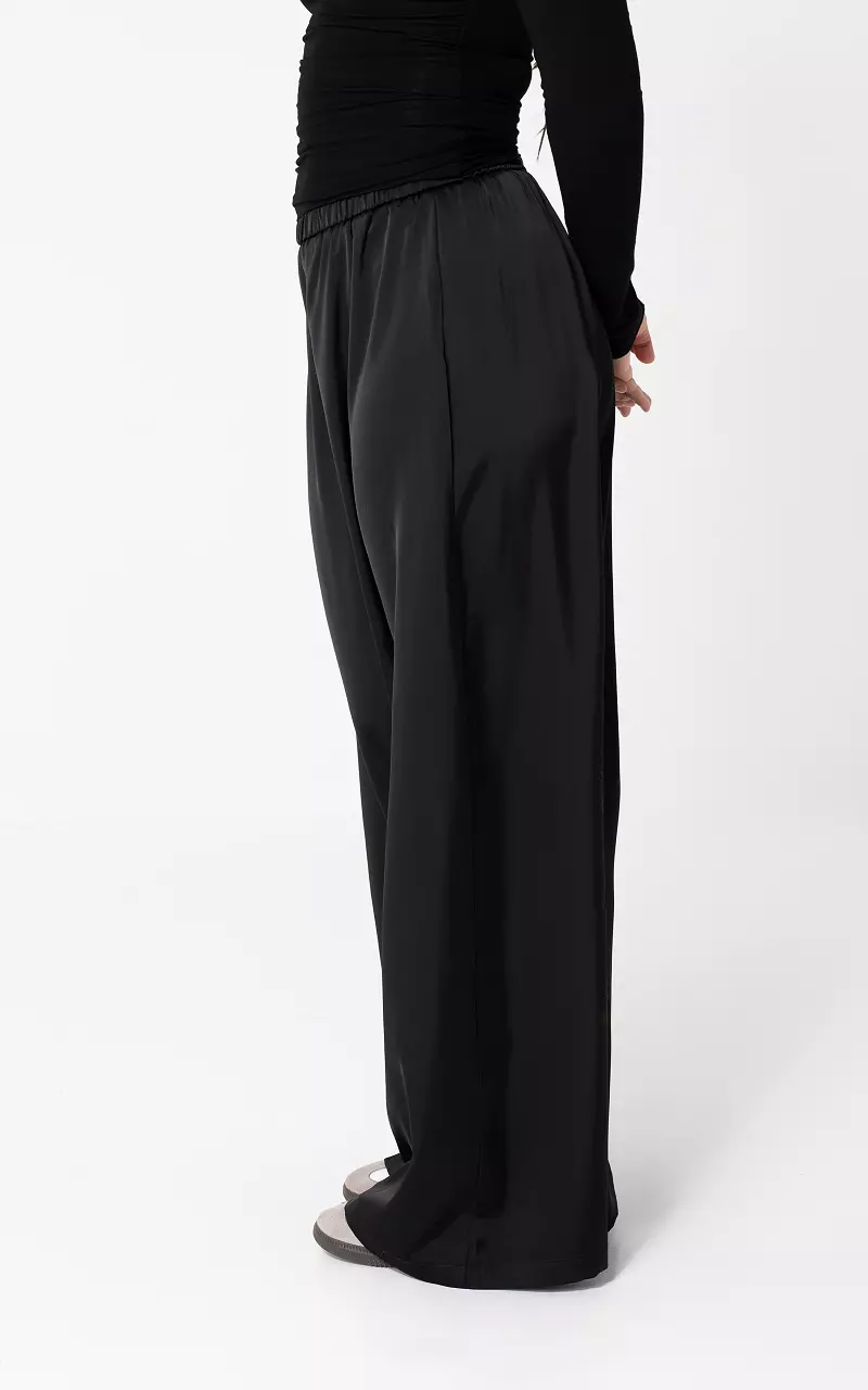 Wide Leg Hose im Satin-Look Schwarz