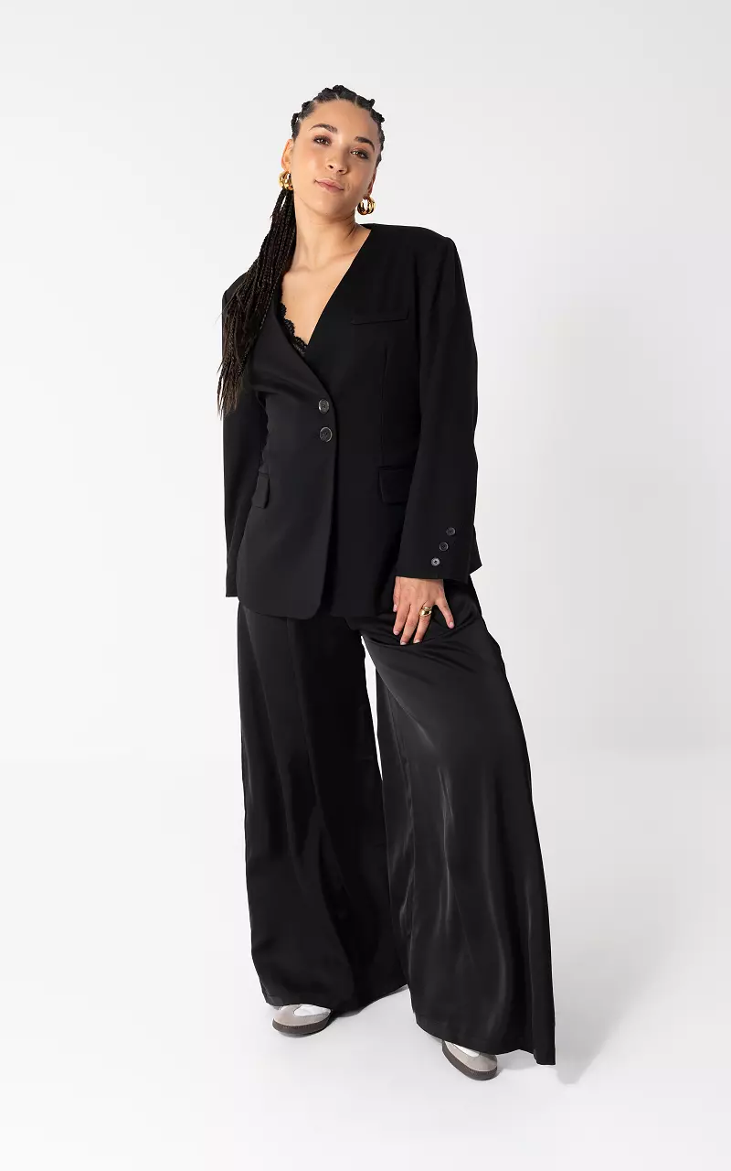 Wide Leg Hose im Satin-Look Schwarz