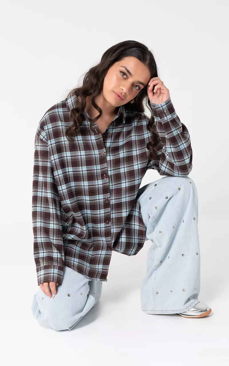 Blouse with buttons Dark Brown Light Blue