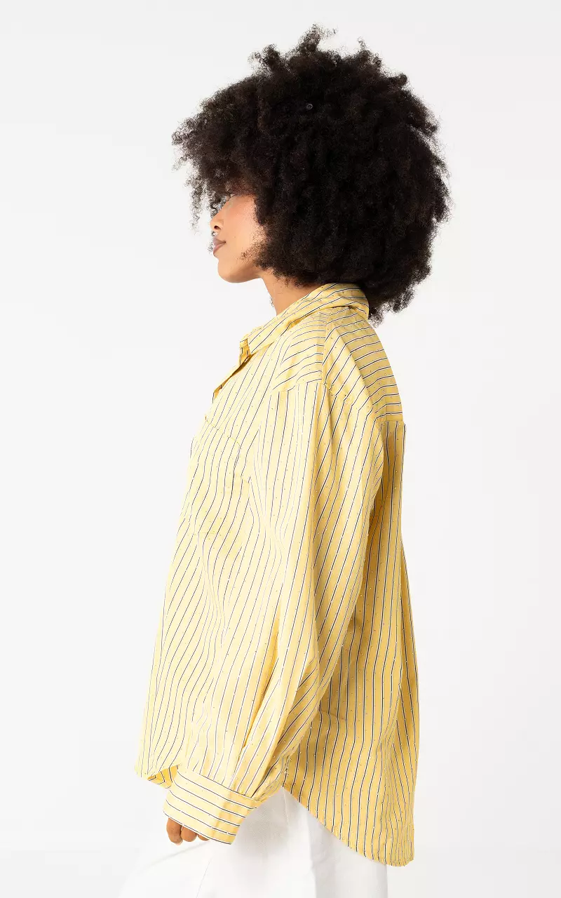 Blouse with all-over rhinestones Yellow White
