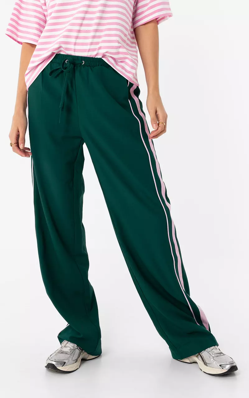 Sporty Hose mit Streifen Dunkelgrün Pink